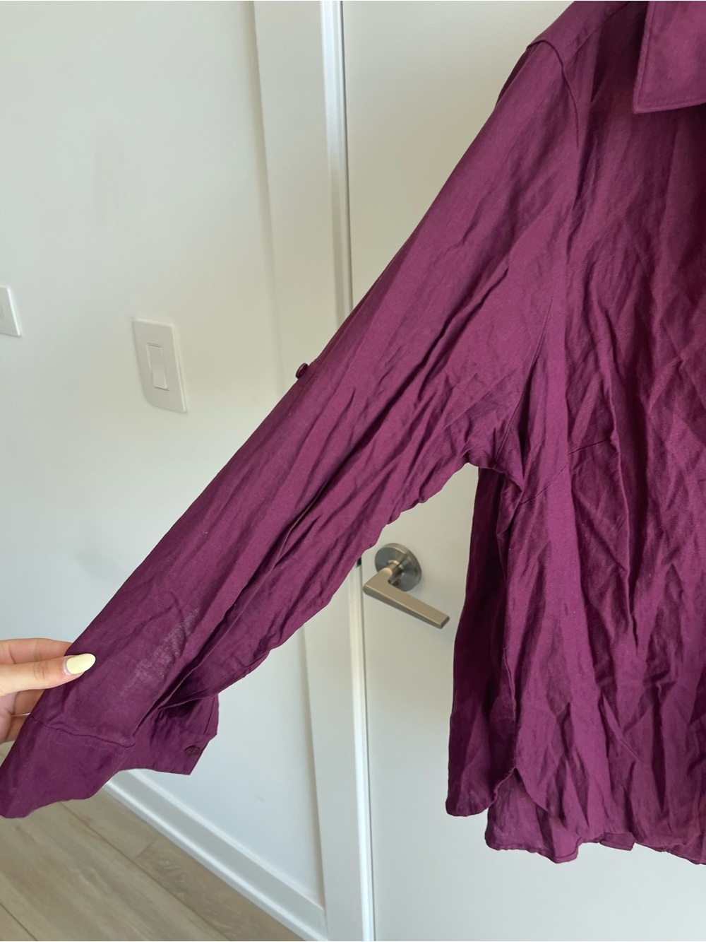 Universal Standard Long Sleeve V-Neck Button Shirt - Wine - Picture 4 of 5